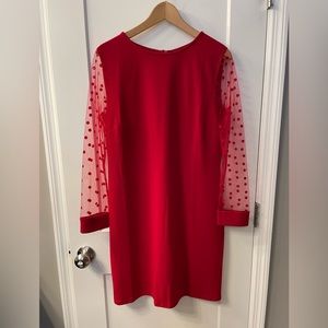 Perfect for the holidays!! Red shift dress with sheer long sleeves.